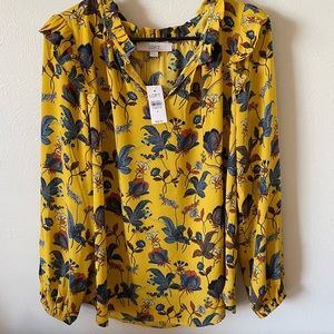 Loft Mustard Yellow Floral Blouse